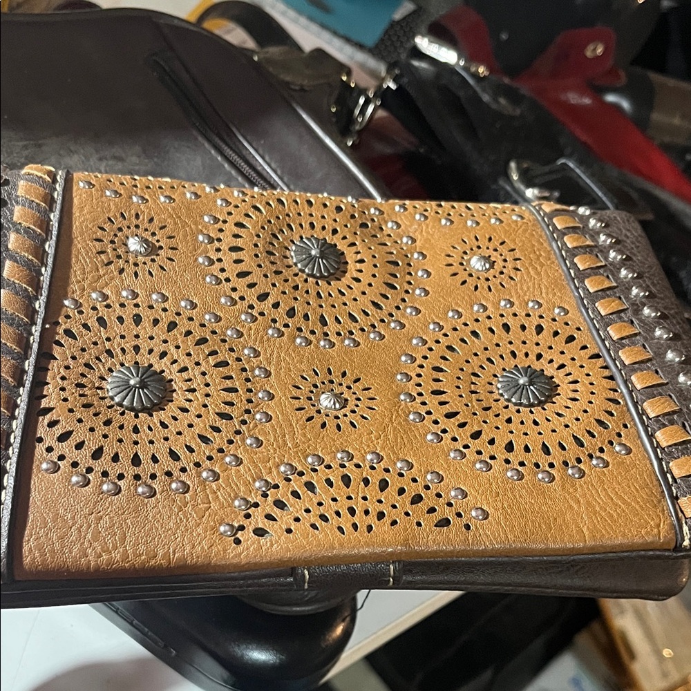 Tan Leather Clutch with Cutout Design
